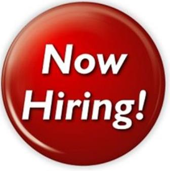 Alert icon Red circle with words "Now Hiring!" 