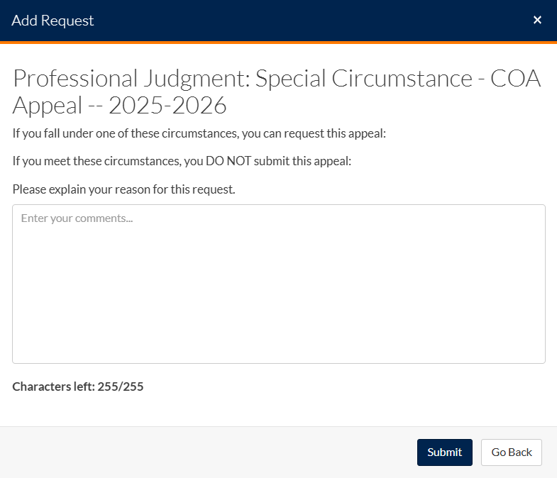 enter reason creating appeal