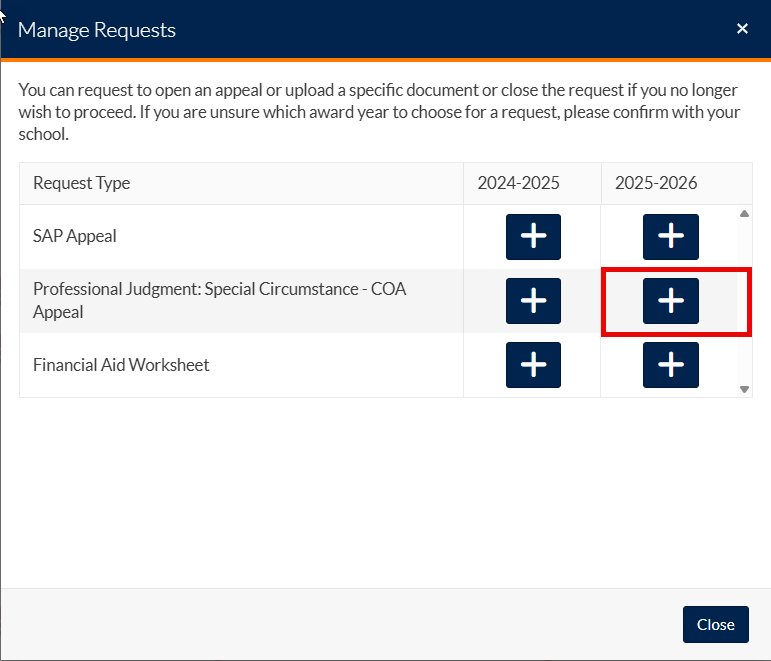 select coa plus sign