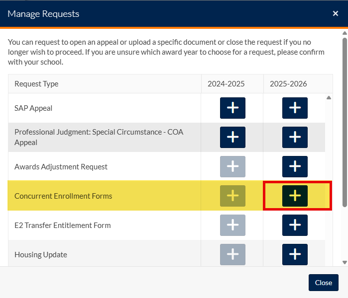screenshot of request options