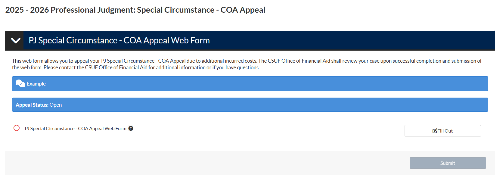 fill out coa appeal web form