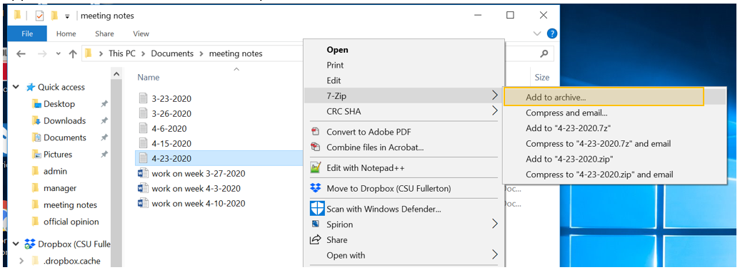 use 7-Zip program to add to archive