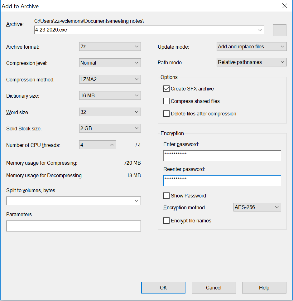 on the add to archive use the options to create a strong password