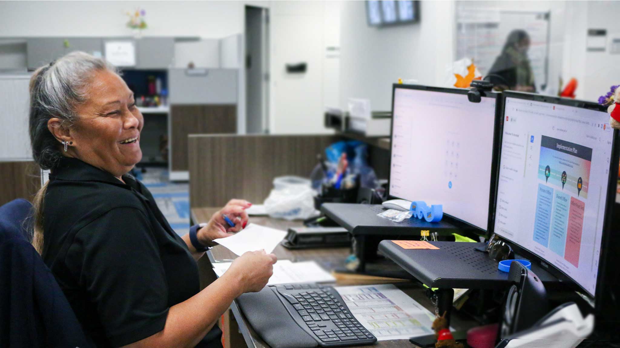 front desk setting a reception, college or department's front desk