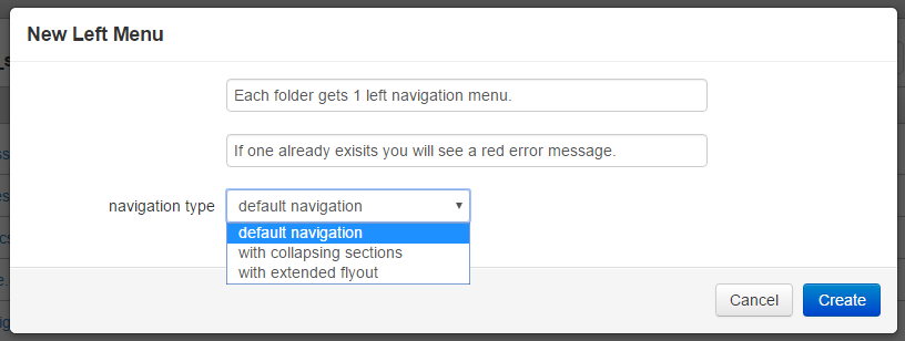 Choose which type of navigation you'd like to create