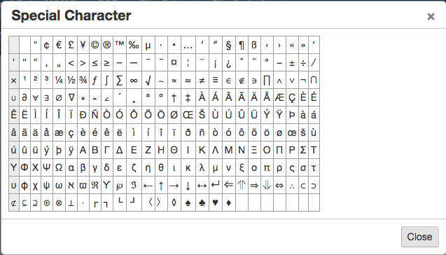 special characters available for use