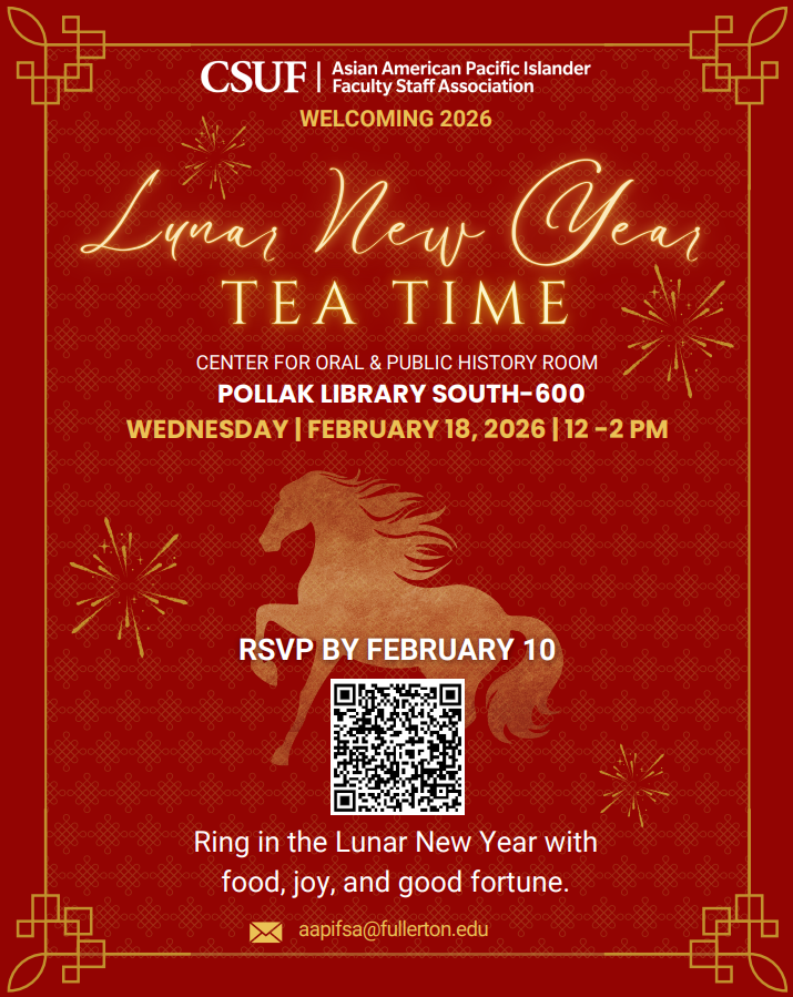 Red Lunar New Year Tea Time flyer with event details and decorative accents.