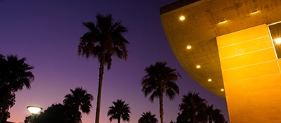 Clayes Performing Arts Center at night