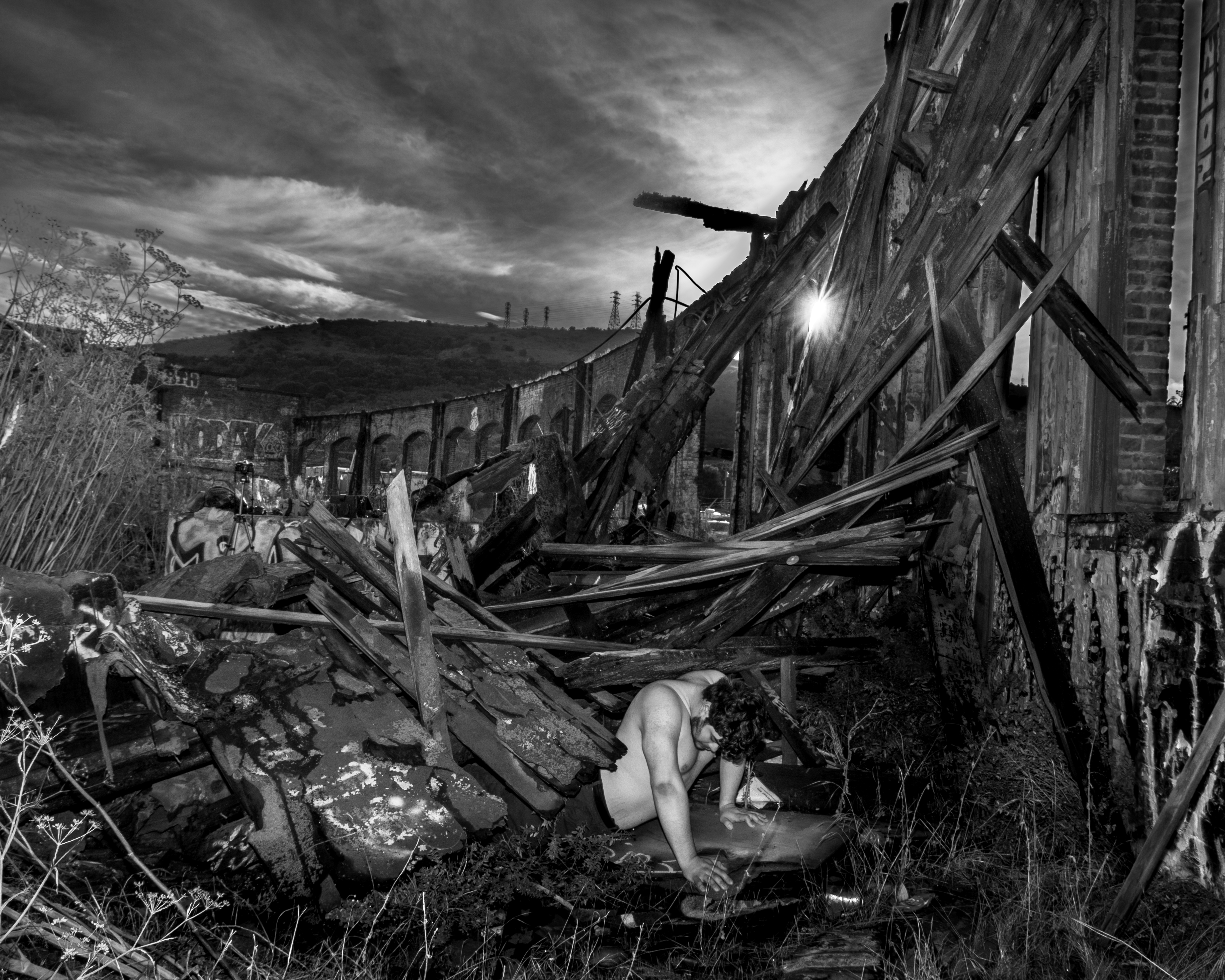Landscape with destroyed structure