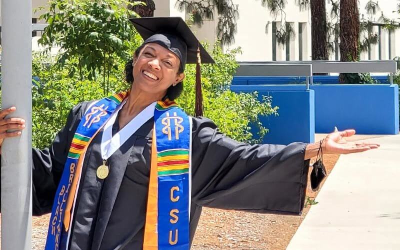 Woman in graduation regalia