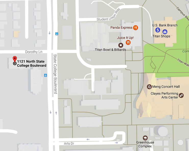 The ASC is located north of the Cal State Fullerton campus.