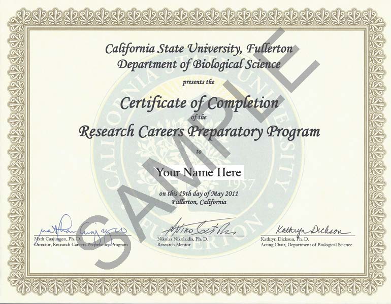 Sample Certificate of Completion for RCP program
