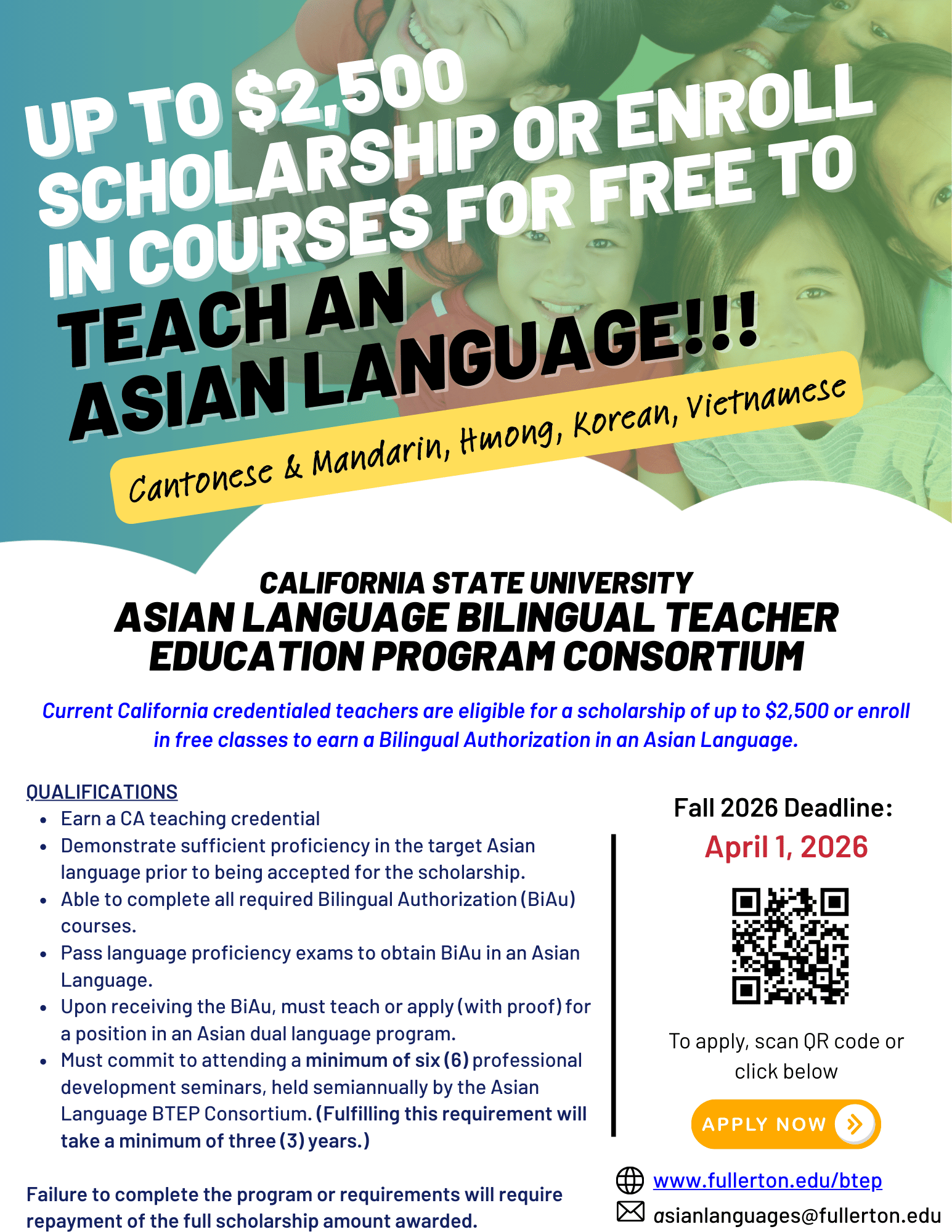 Fall 2026 BTEP Scholarship Flyer for Teachers only 