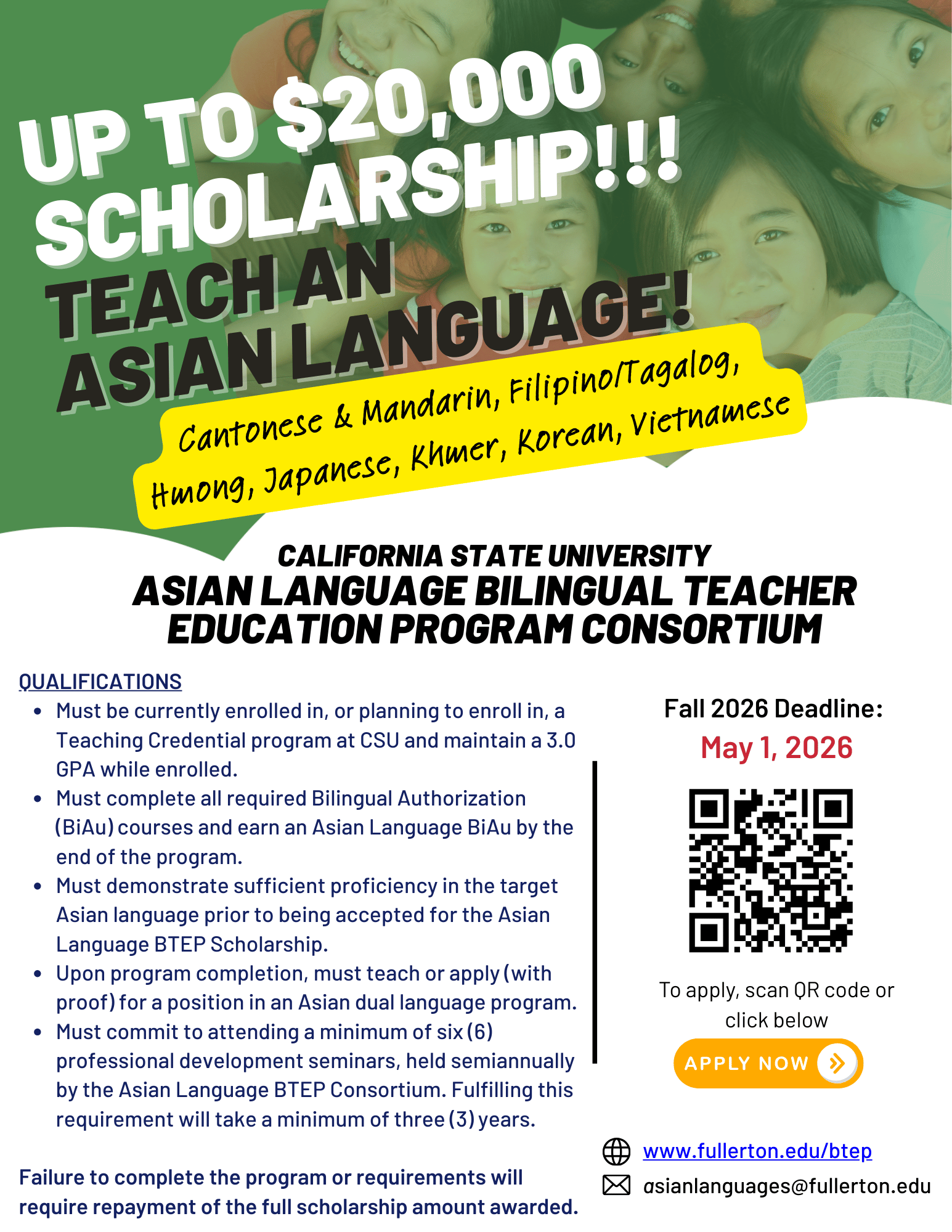 BTEP Scholarship Flyer for Fall 2026