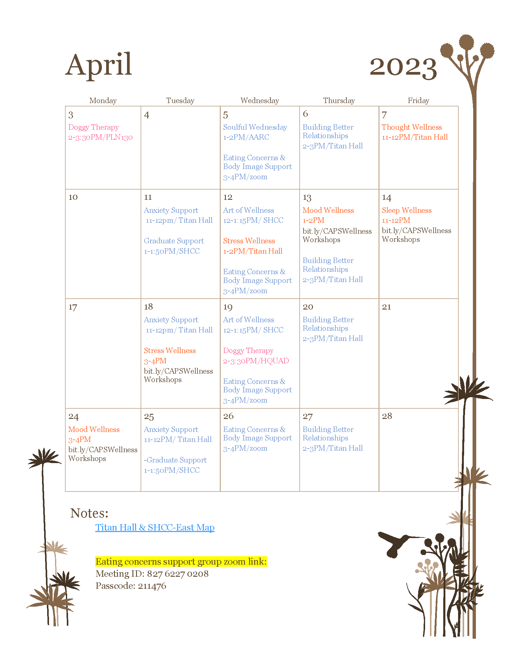 April 2023 Calendar of Events