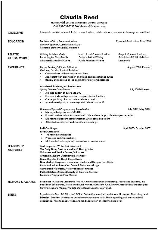 Resume writing for an internship