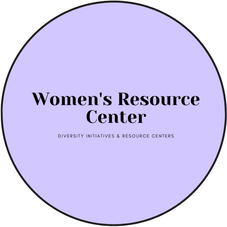 Purple circle with black outline with black text Women's Resource Center