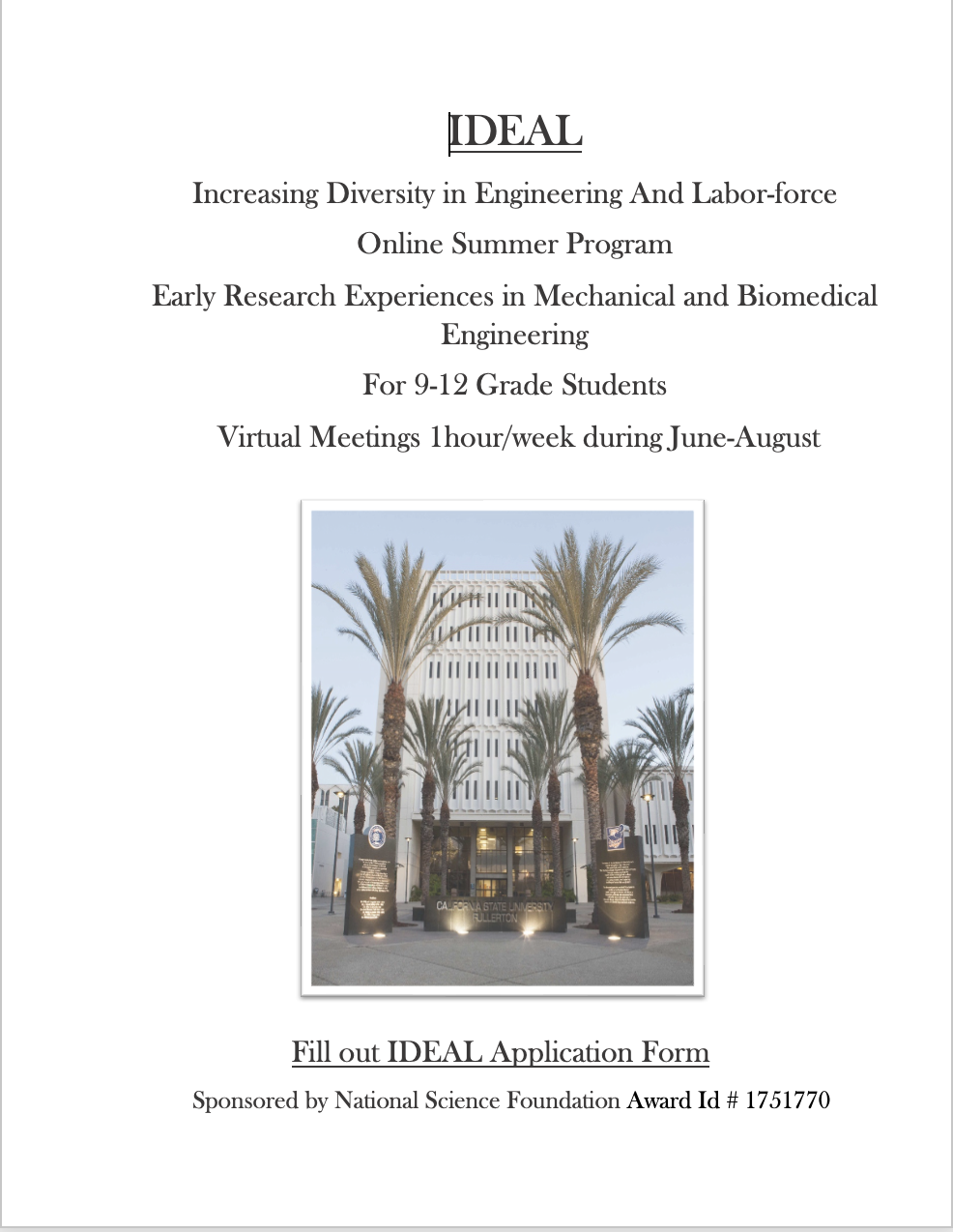 IDEAL Summer Program for 9-12 Graders