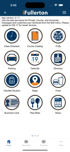 iFullerton app screen display with icons for services