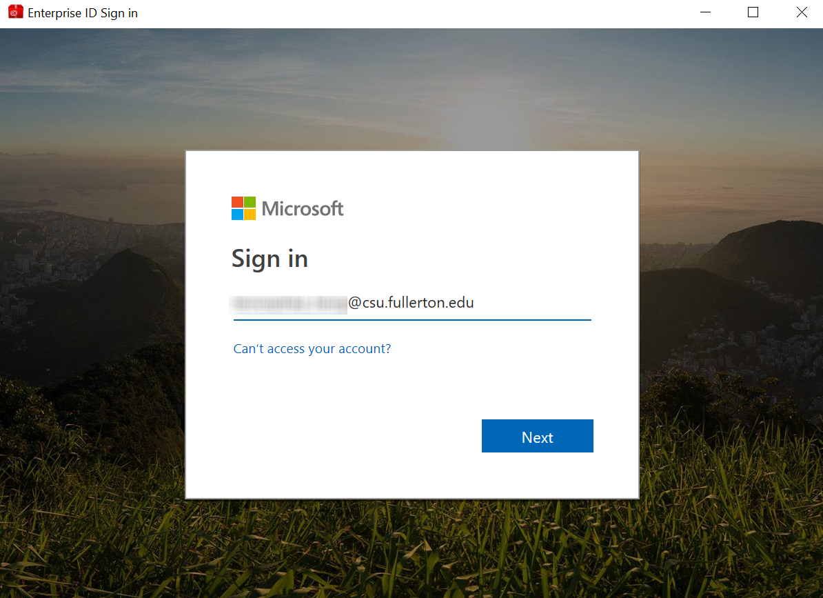 Microsoft Sign in screen