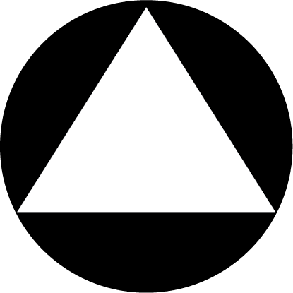 Gender neutral bathroom sign, white triangle within a black circle