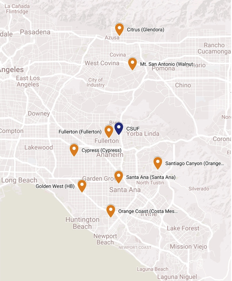map of community colleges relative to CSUF