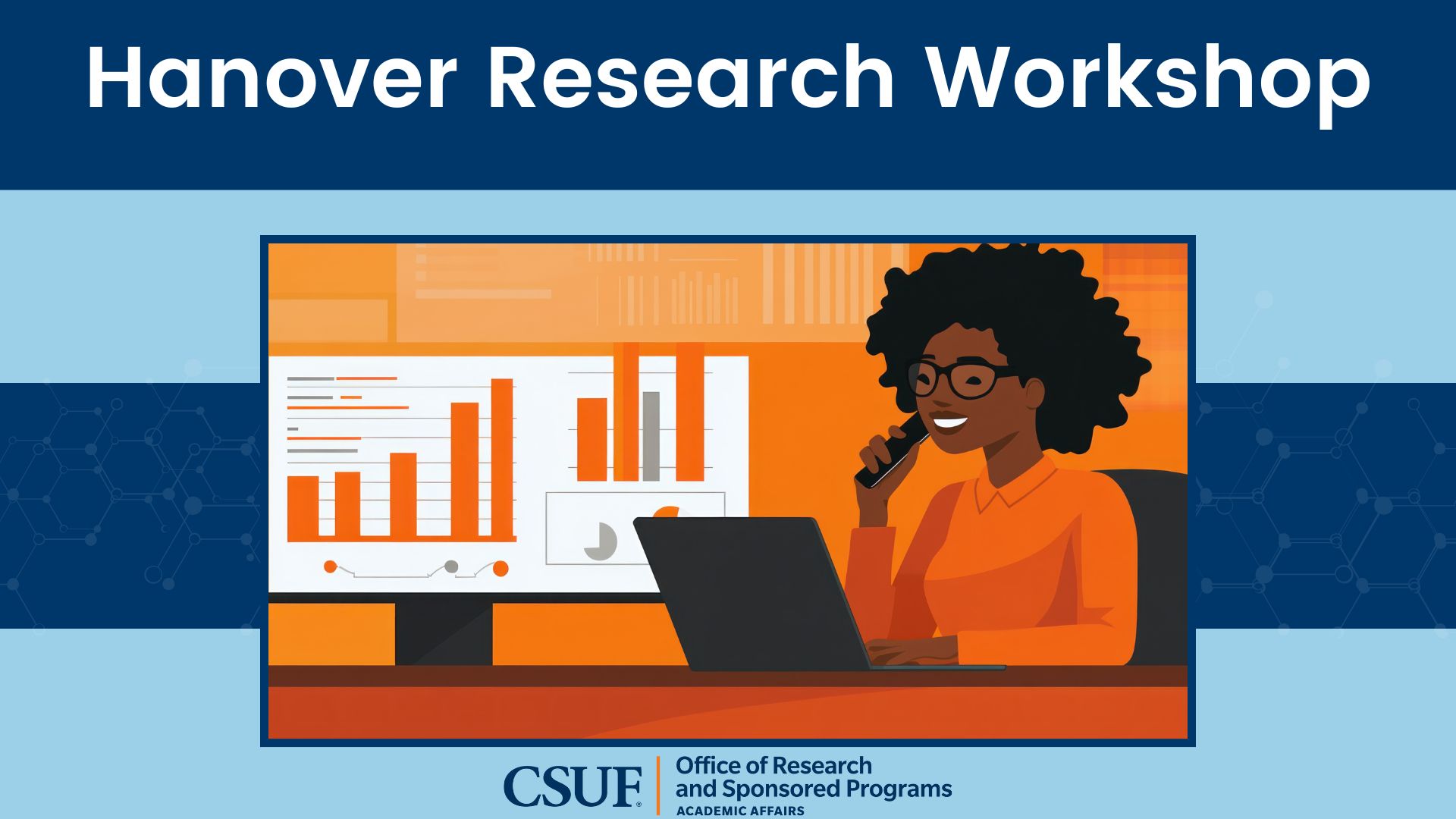 Hanover Research Workshop banner with illustration of a presenter reviewing data charts on a computer screen.