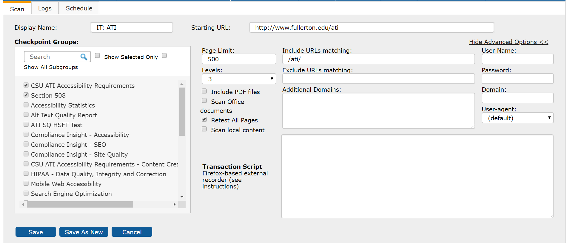 Here is an example of the ATI scan setup