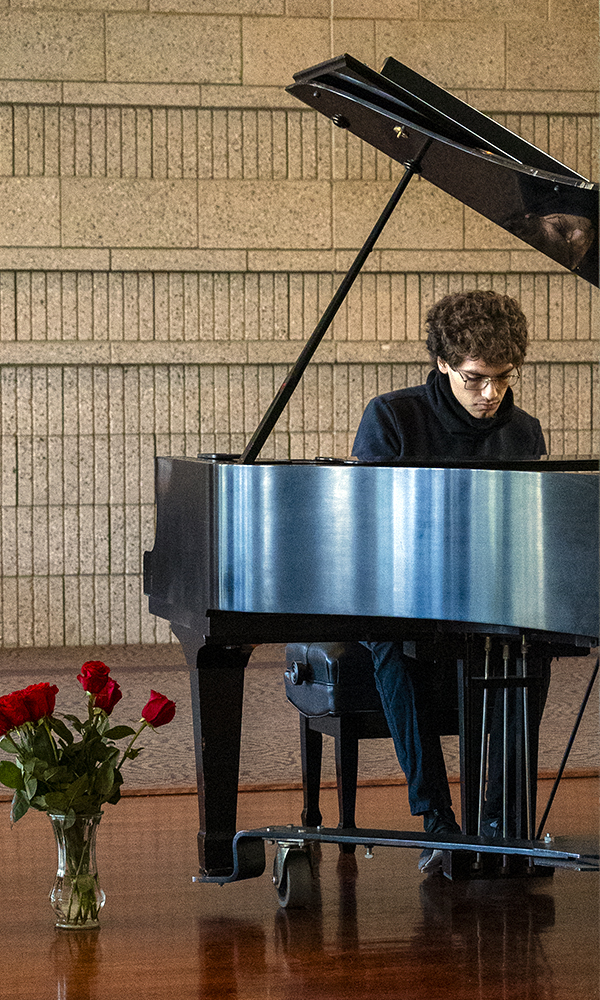 Pianist performing.