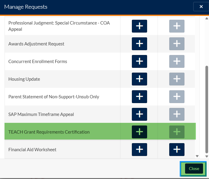 TEACH Grant manage request