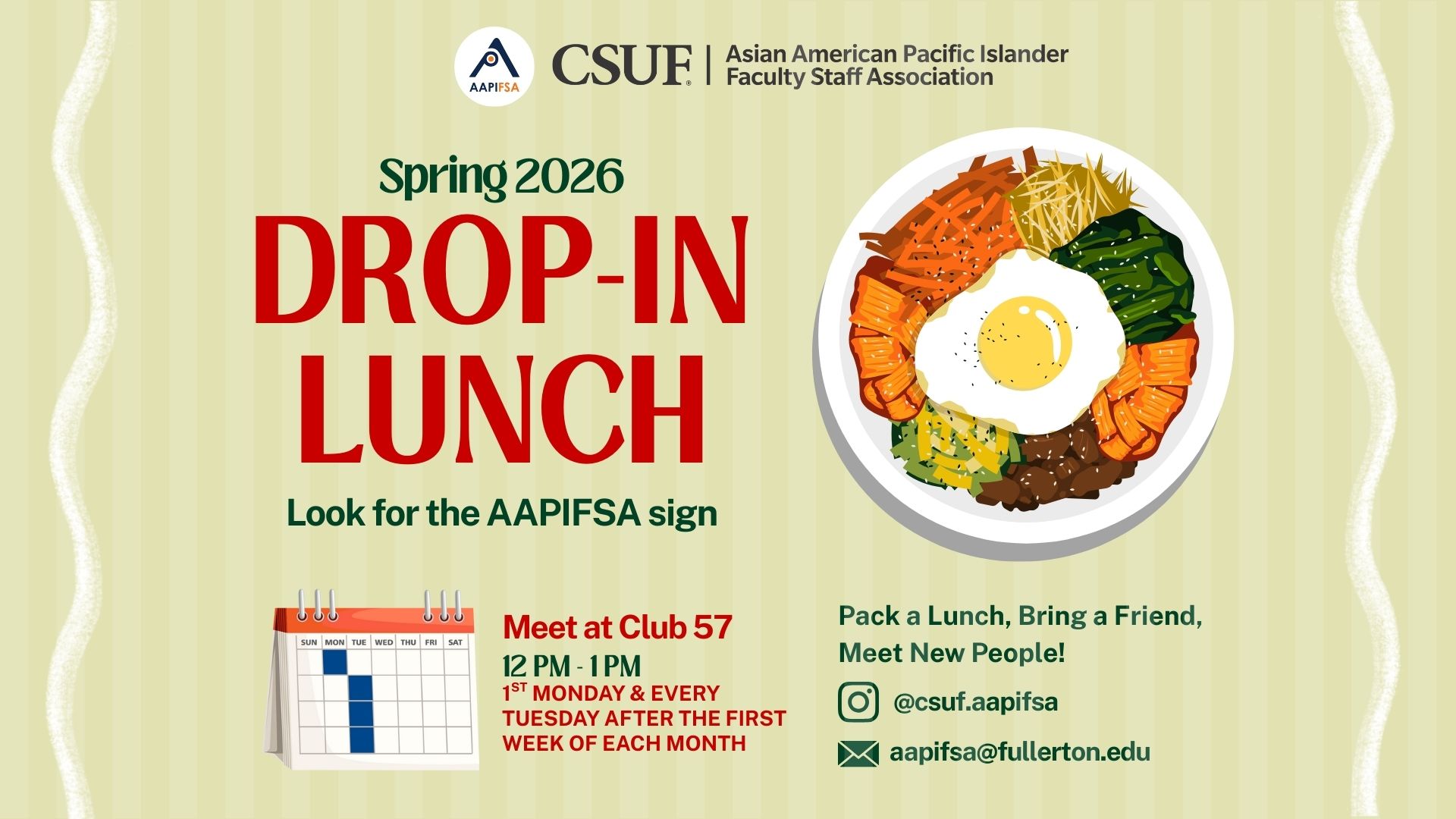 AAPIFSA Drop in lunch meetup 1st Mondays and every Tuesday after of the month 