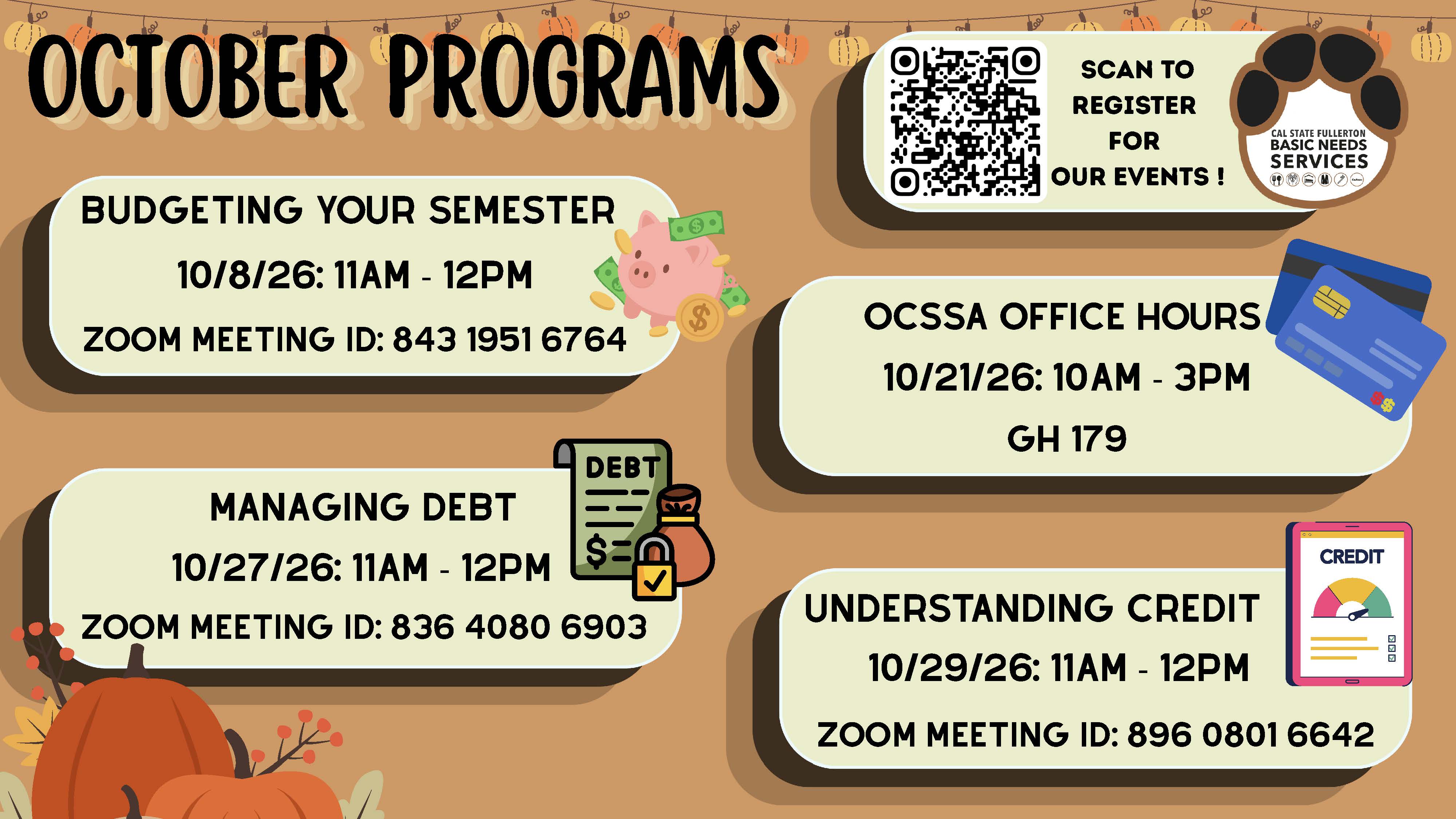 BNS OCTOBER PROGRAMS