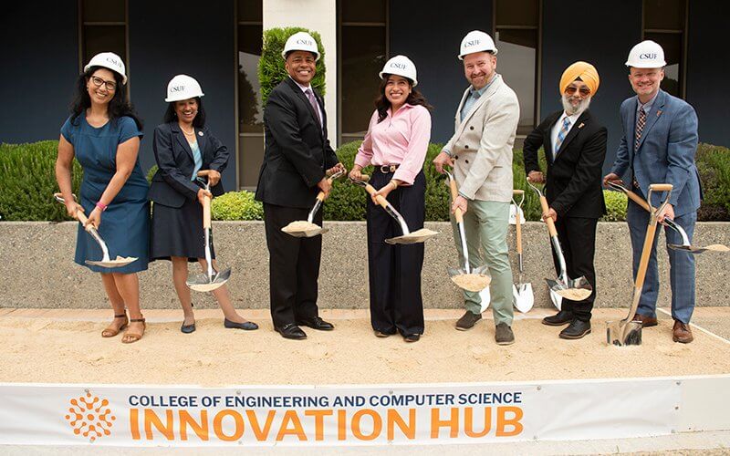University leaders gathered for groundbreaking ceremony to celebrate the new College of Engineering and Computer Science Innovation Hub.