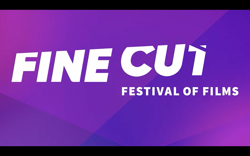 Words 'Fine Cut Festival of Films' on purple background
