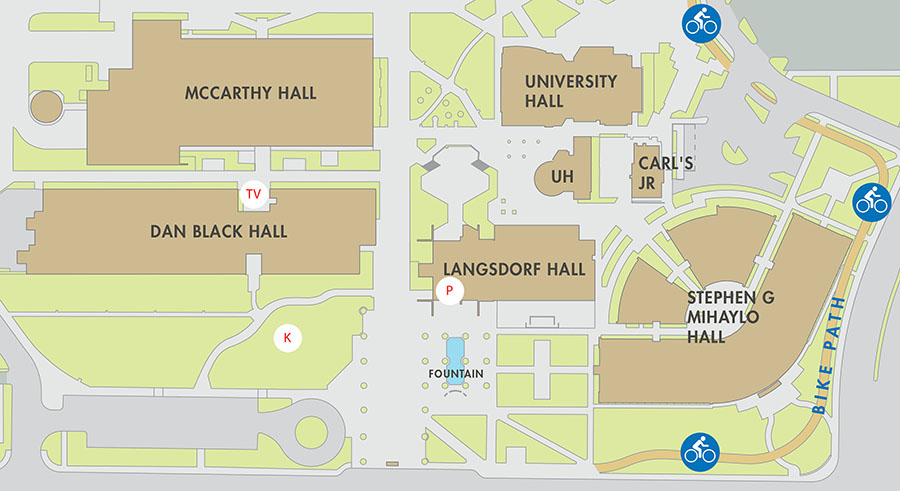 Map of South campus locations of sculptures.
