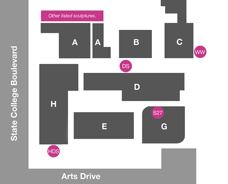 Locations of sculptures on a map.