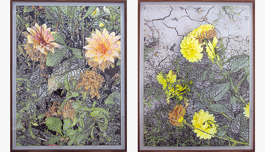 Two hand-cut photos of flowers.