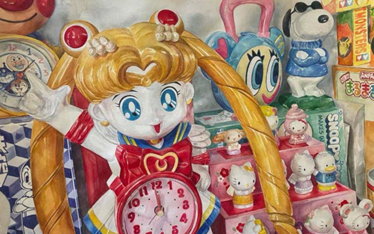 Colorful drawing of Japanese toys
