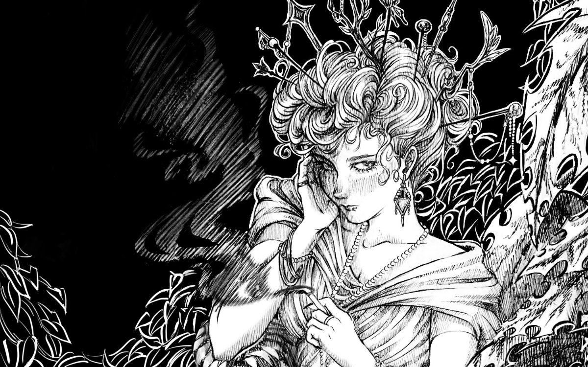 Woman with upswept hair.