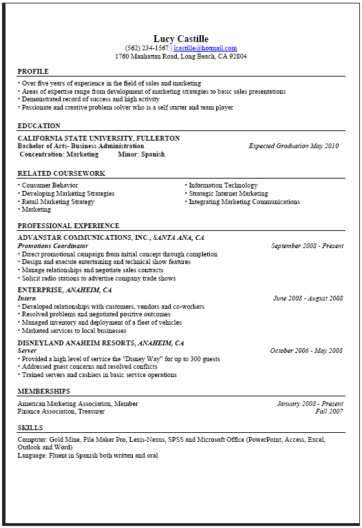 Business Resume Sample  Career Center  CSUF