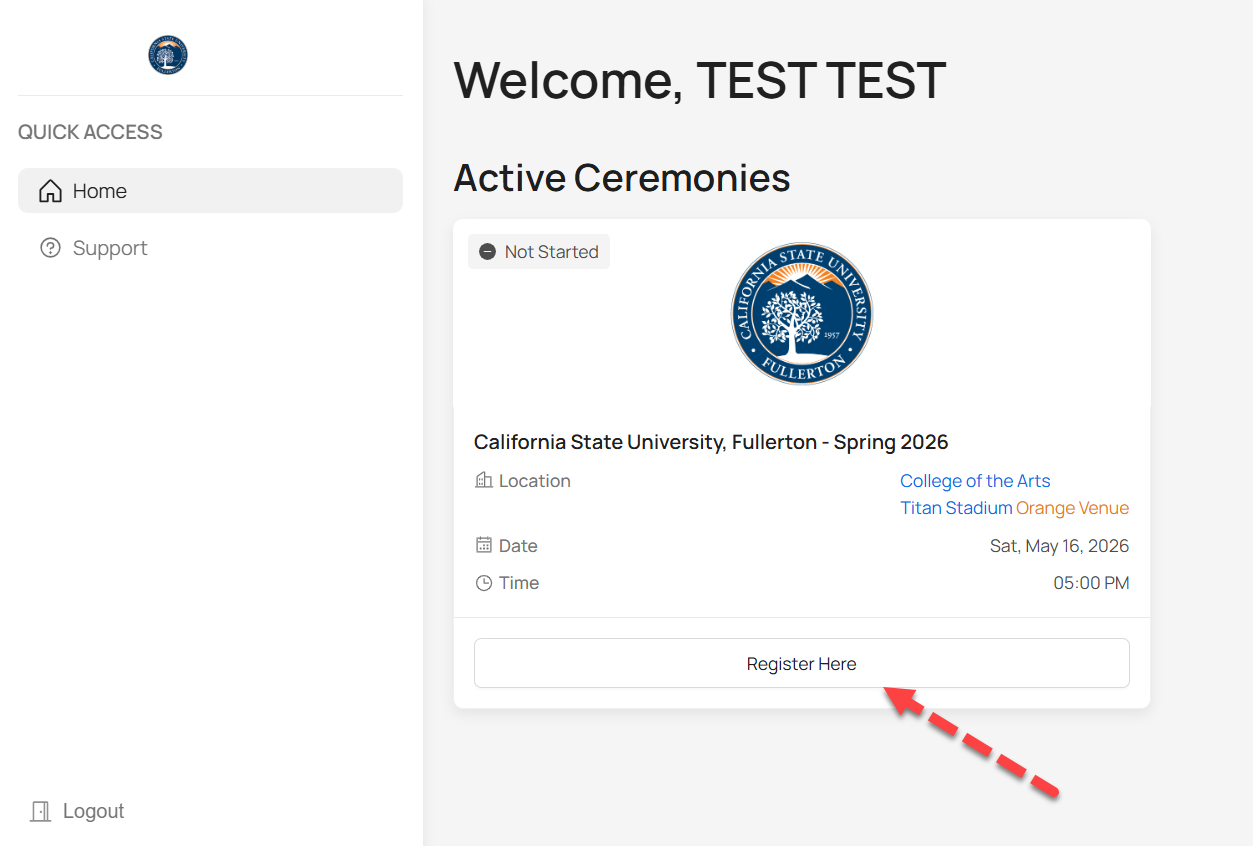 Click on the register here button