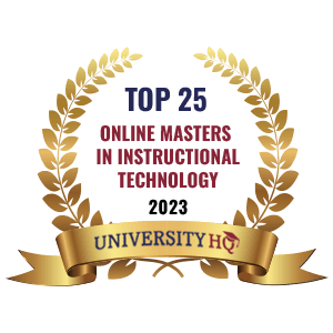 Badge image for award for 25 Masters in Instructional Technology from Univeristy Headquarters Website