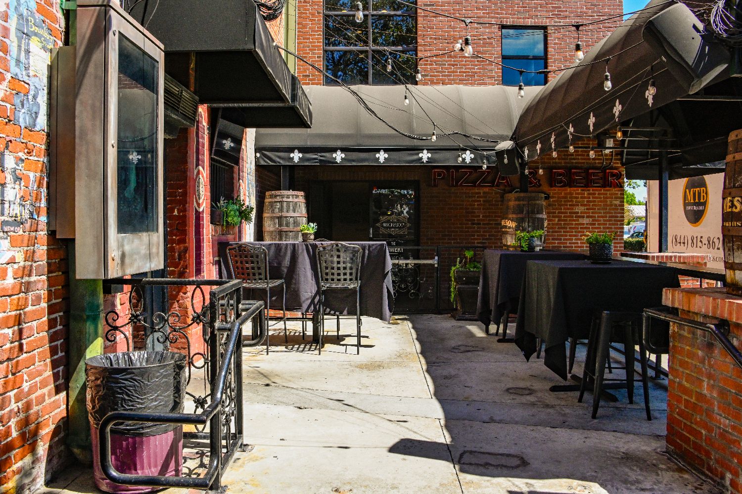 Outside table and high table seating on the patio