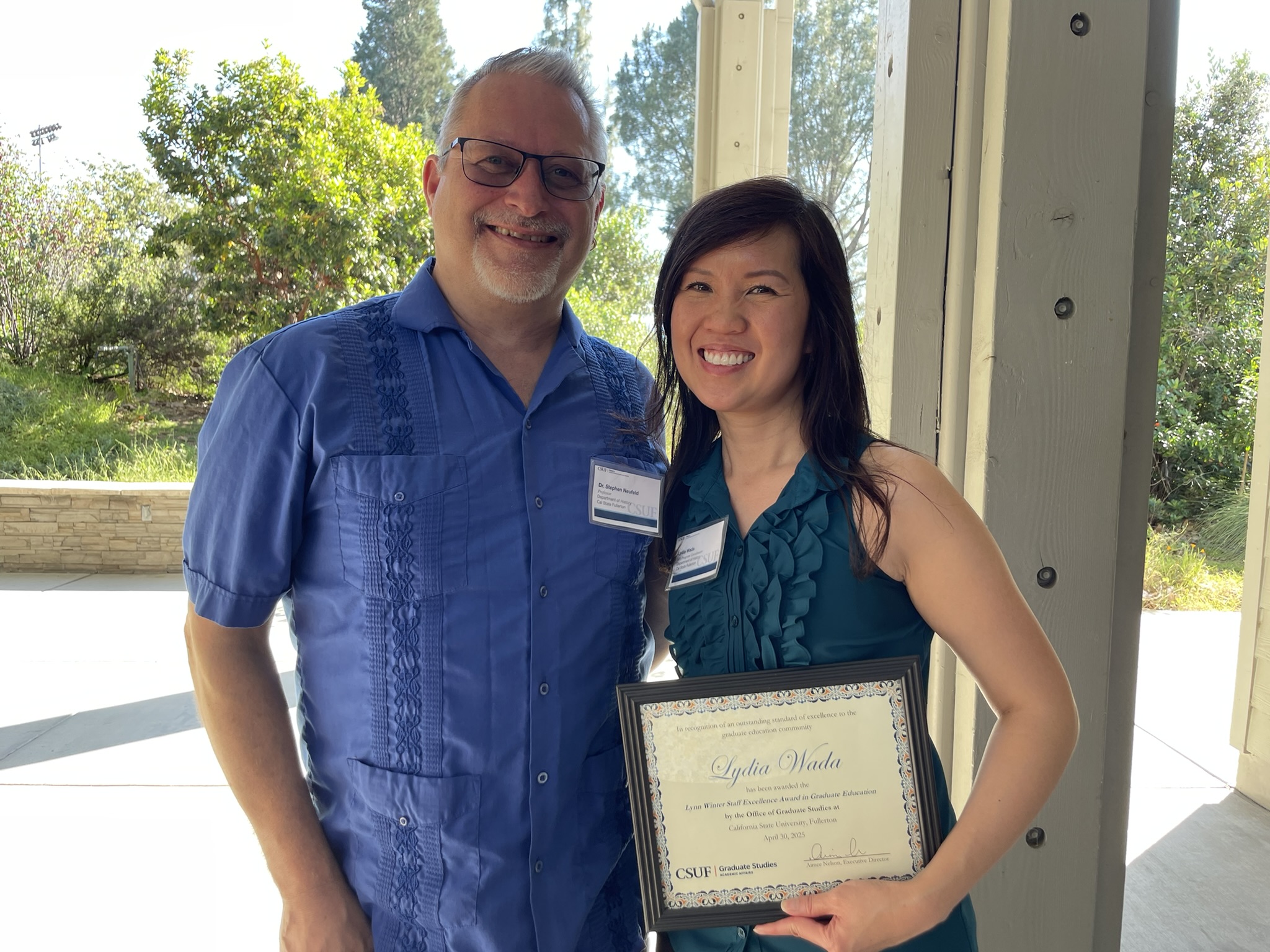 Lydia Wada receives the Lynn Winter Staff Excellence Award for 2025.