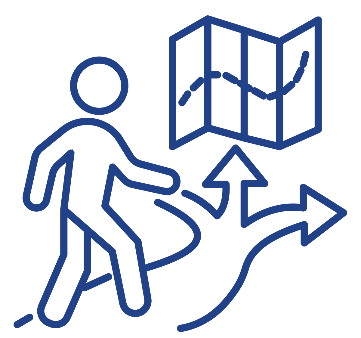 person icon walking down path