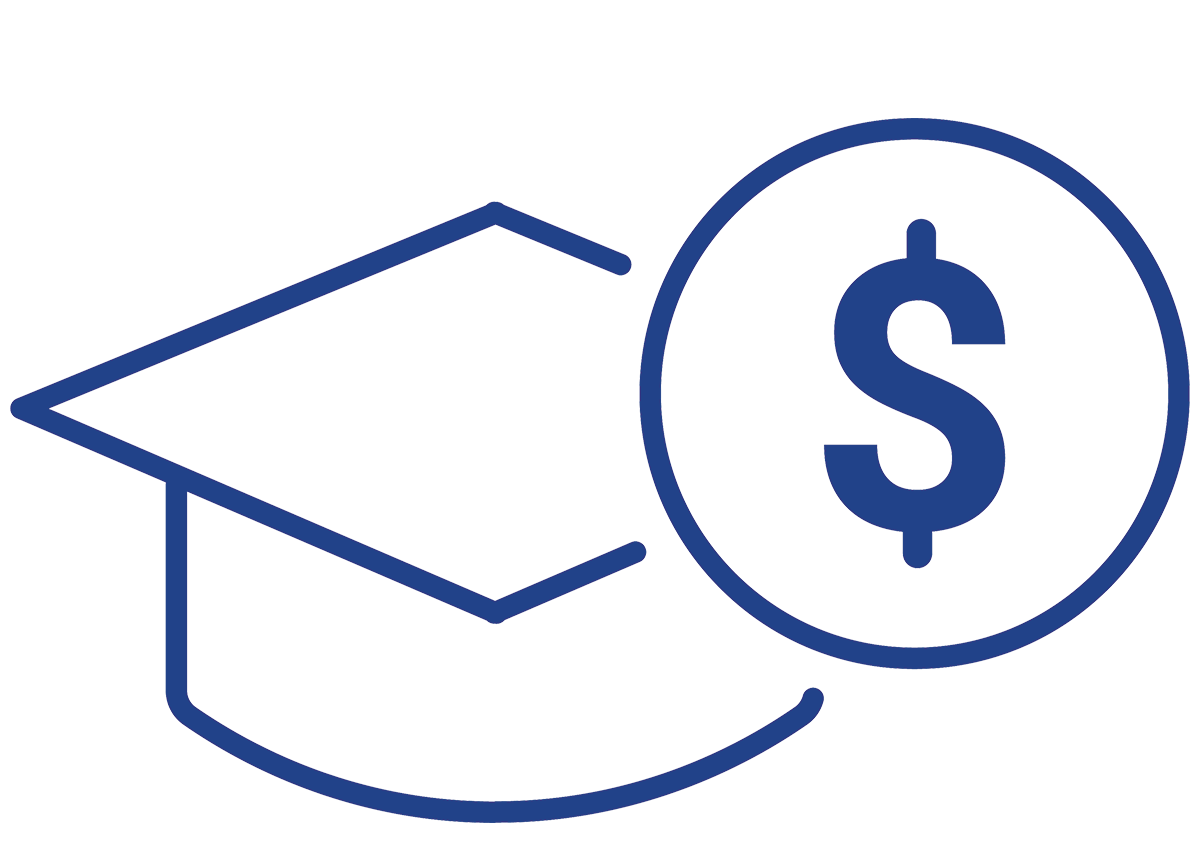 blue graduation cap with dollar sign