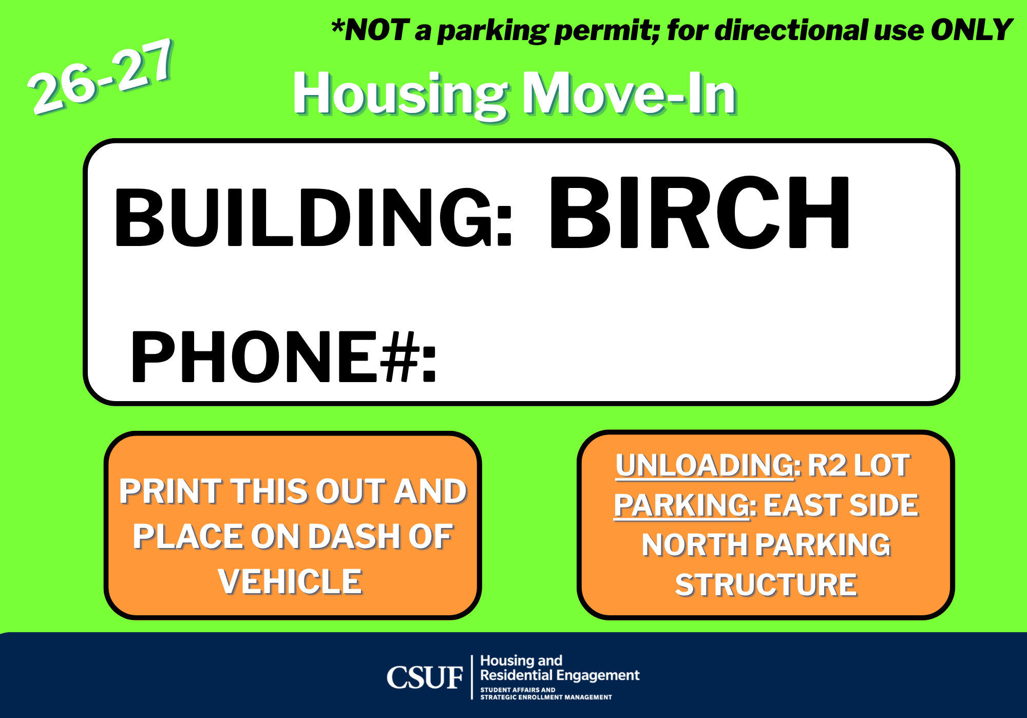 parking sign for move in day