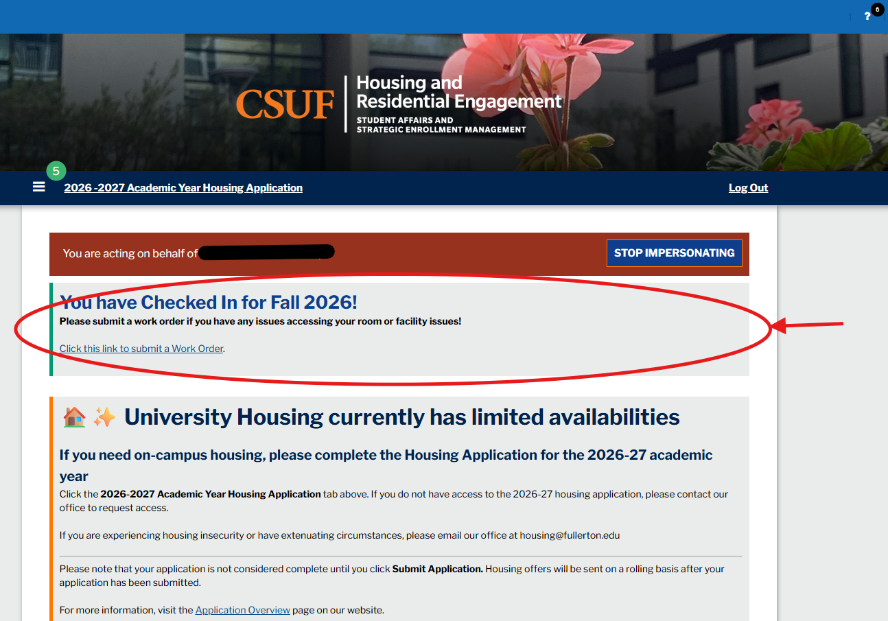check in process on housing portal