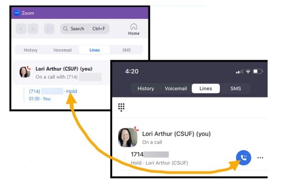 transition call between desktop and mobile devices