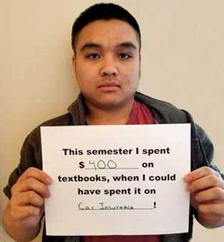 This semester I spent $400 on textbooks, when I could have got car insurance